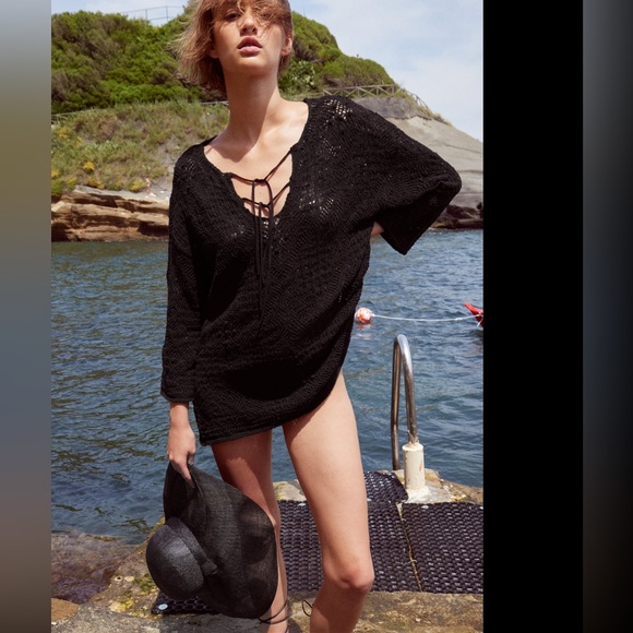 Zara textured hand knit openwork mini dress tunic, made in turkey - Picture 1 of 7